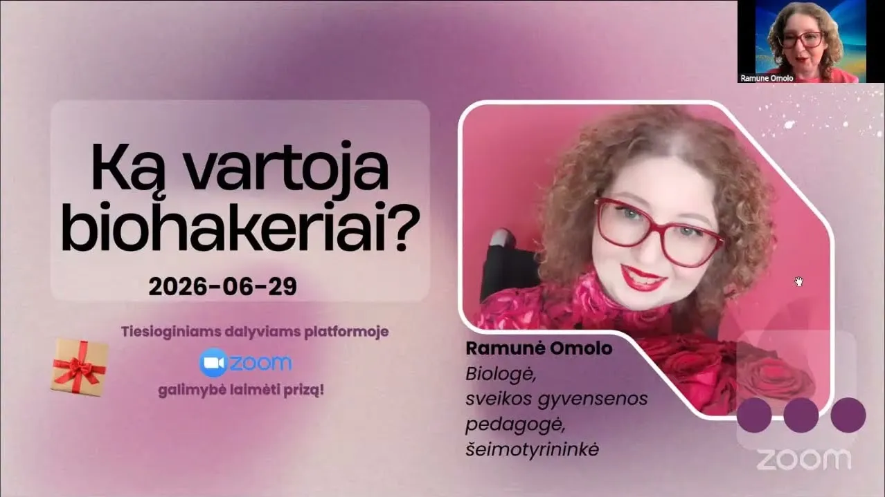 Seminaro „Ką vartoja biohakeriai?“ viršelis su Ramunės Omolo nuotrauka
