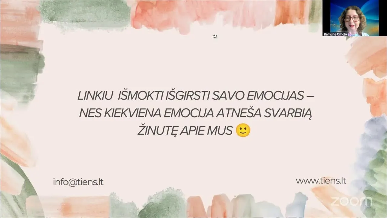 Seminaro skaidrė su palinkėjimu išmokti išgirsti savo emocijas