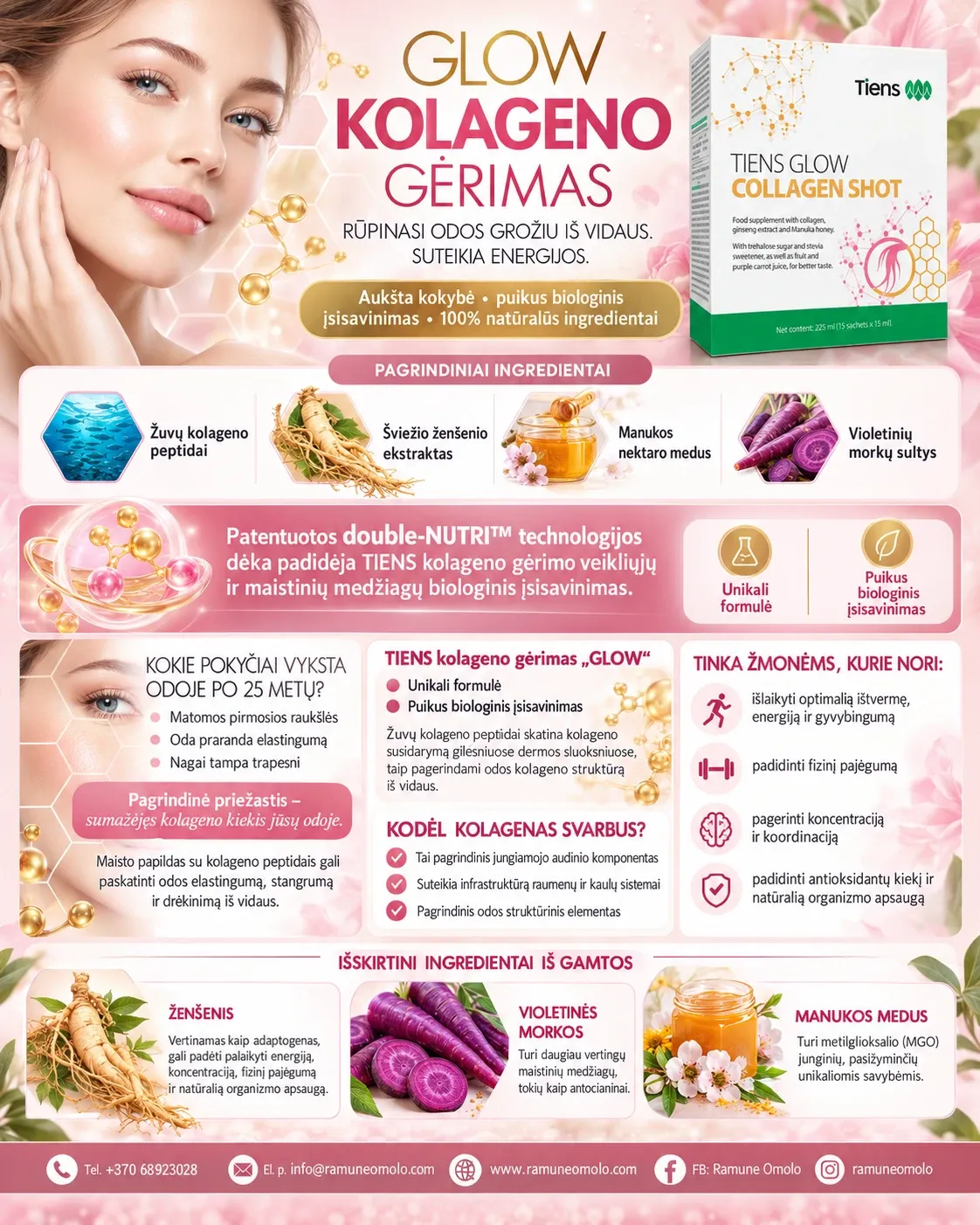 TIENS „Glow Collagen Shot“. Plakatas. Visas jo tekstas – žemiau, skiltyje „Informacija“.