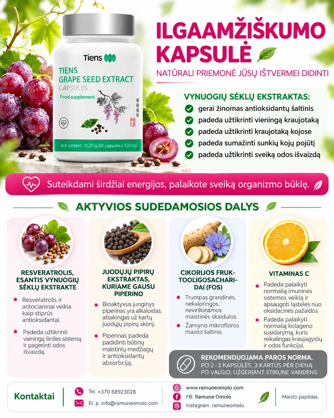 TIENS „Grape Seed Extract“. Plakatas. Visas jo tekstas – žemiau, skiltyje „Informacija“.