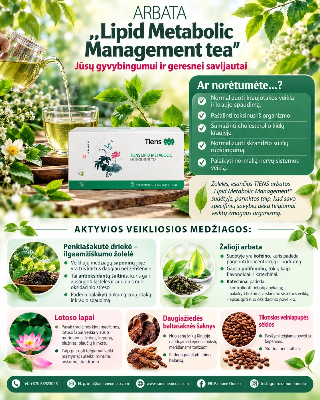 TIENS arbata „Lipid Metabolic Management“. Plakatas. Visas jo tekstas – žemiau, skiltyje „Informacija“.