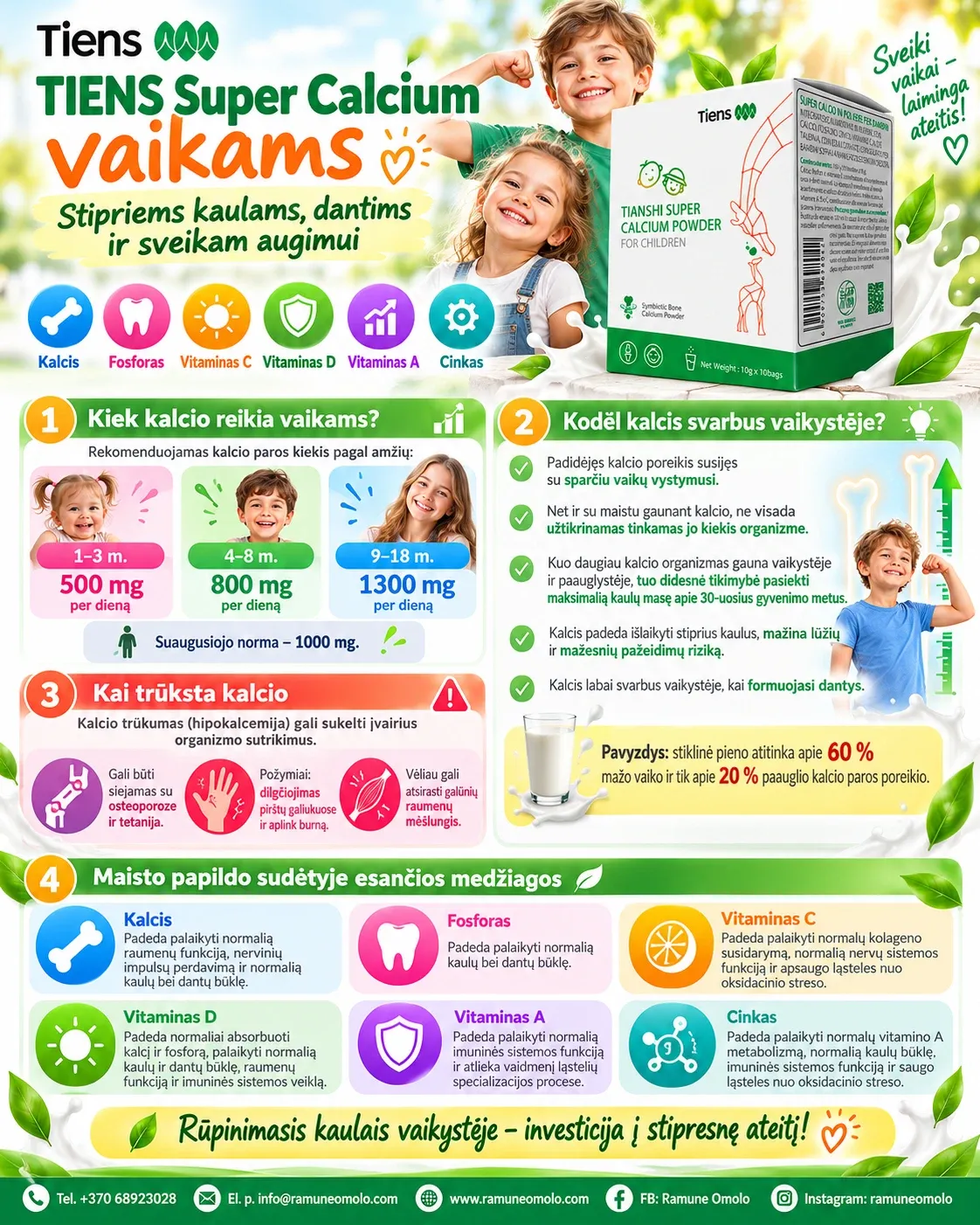 TIENS „Super Calcium“ vaikams. Plakatas. Visas jo tekstas – žemiau, skiltyje „Informacija“.