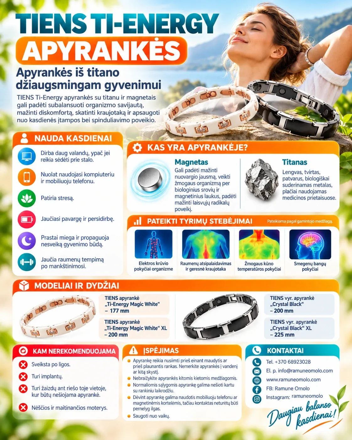 TIENS moteriška apyrankė „Ti-Energy“ Magic White. Plakatas. Visas jo tekstas – žemiau, skiltyje „Informacija“.
